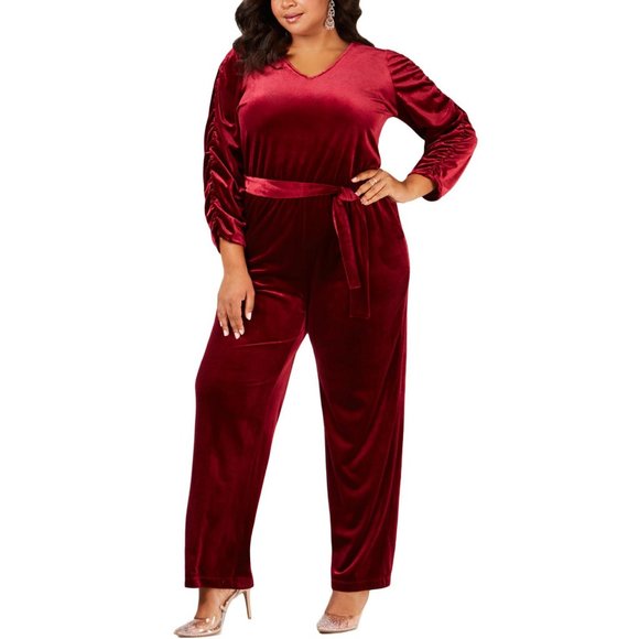 NY Collection Crushed Velvet Jumpsuit - Picture 1 of 8